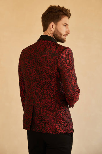 Red Shawl Lapel Jacquard One Button Men's Ball Blazer